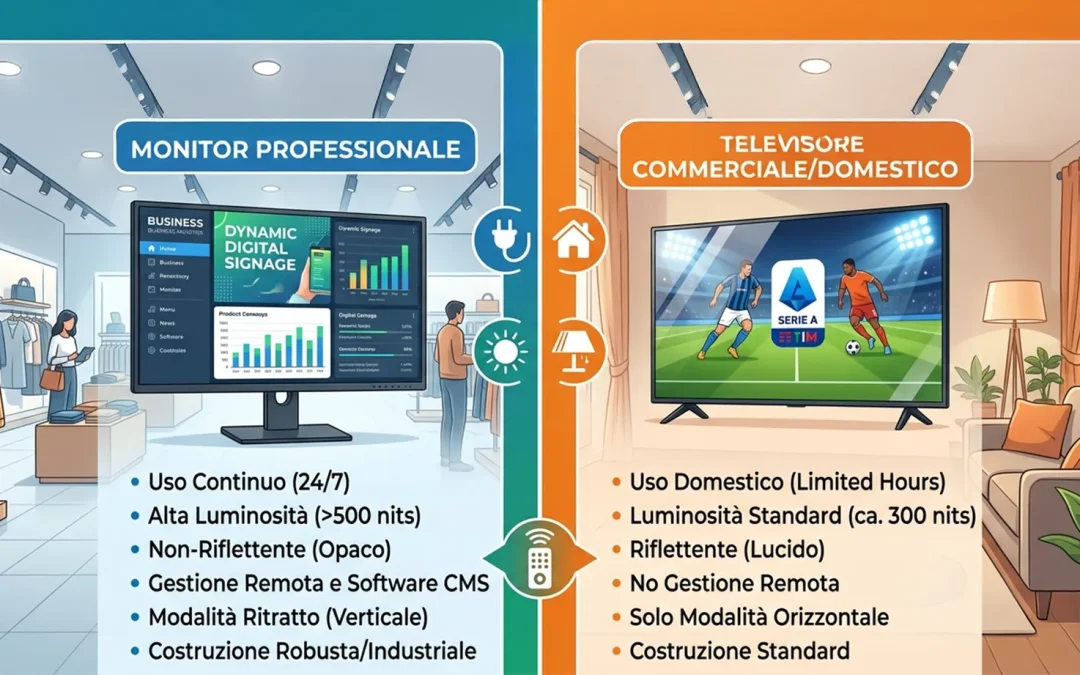 Monitor professionali vs TV: quale scegliere per il digital signage? differenze tra monitor e televisori