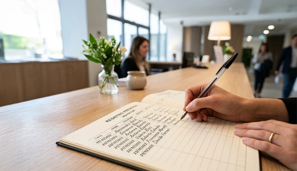 La tua reception è ancora gestita con carta e penna? È ora di cambiare. registro cartaceo presenze visitatori
