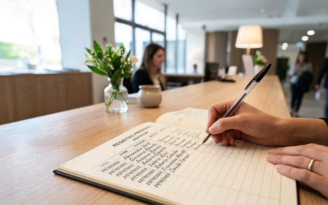 La tua reception è ancora gestita con carta e penna? È ora di cambiare. registro cartaceo presenze visitatori