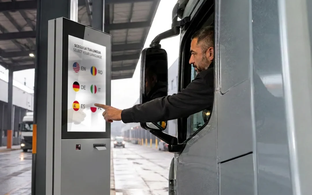 Totem multilingua per autisti stranieri: perché è decisivo in logistica totem multilingue per spedizionieri e yard management