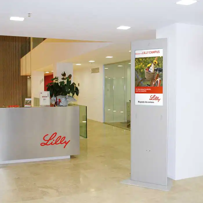 Welcome system on totem Kiosk for Eli Lilly