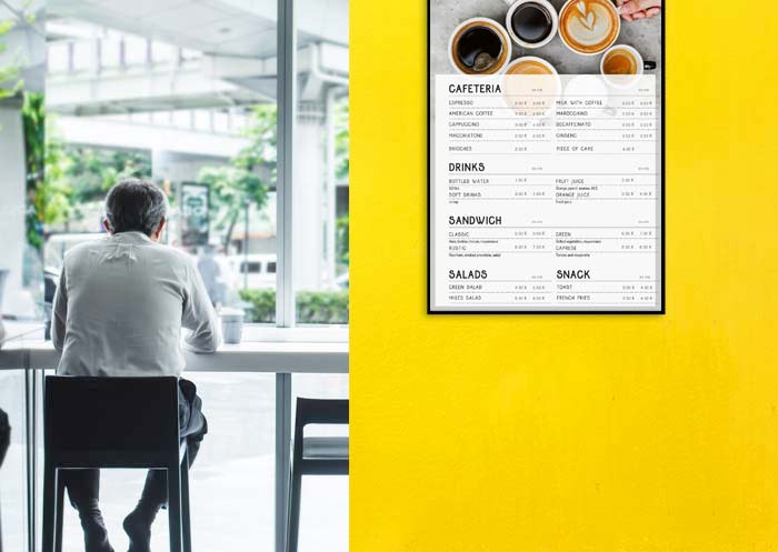menu digitale su display in caffetteria museo