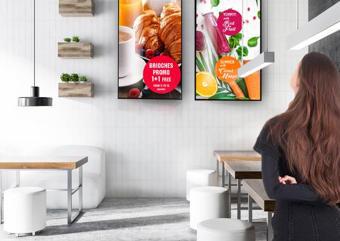 digital signage display for restaurants, bars, canteens and cafes