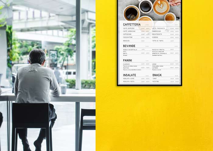 menu digitali su display per caffetterie