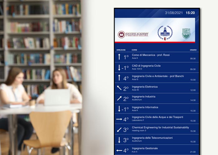 orientamento e orari delle lezioni scolastiche su display