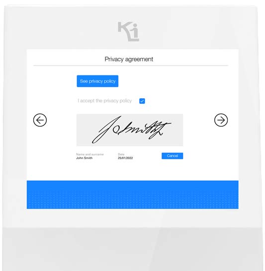 privacy agreement signature on touchscreen